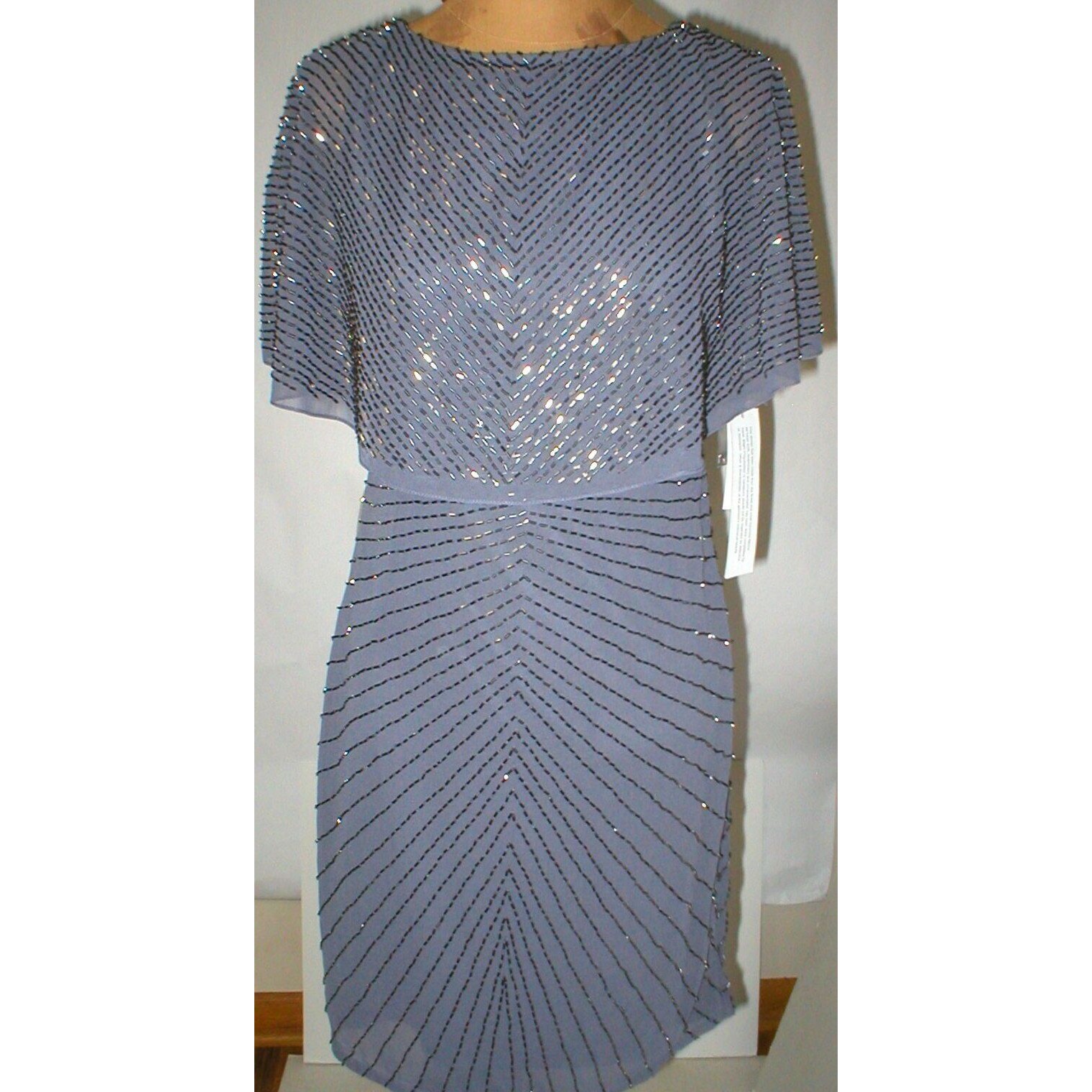 New Womens $465 2 Nwt Designer Dress Aidan Mattox Gunmetal Gray Beaded Popover